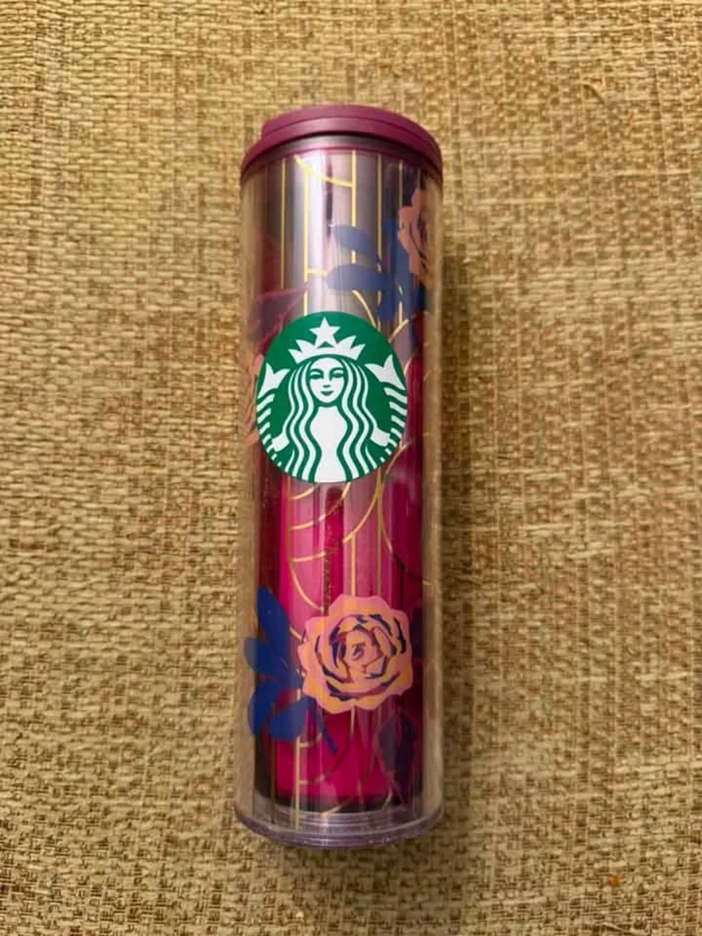 Starbucks Pink Floral Travel Tumbler with Green Logo
